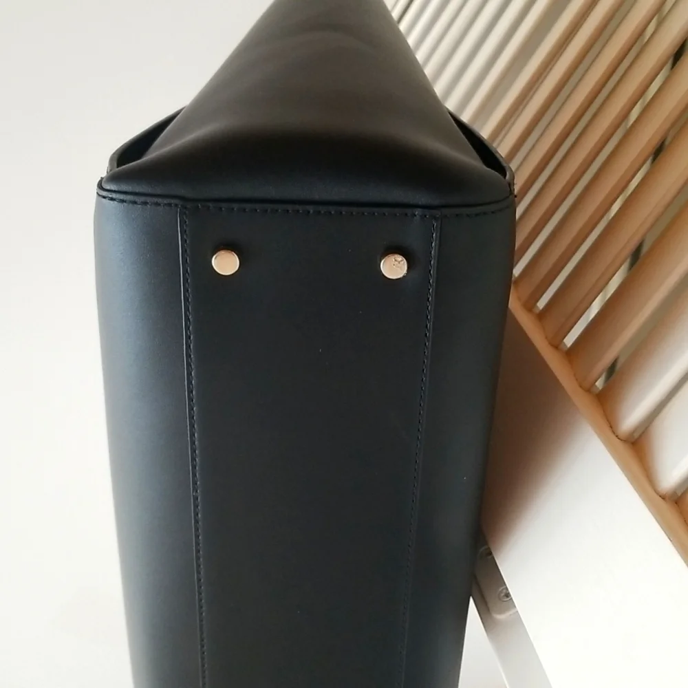 kate spade Large Nelle Putnam Drive Black Leather Tote Bag Light Gold Hardware